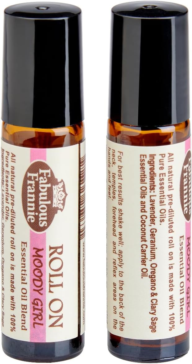 Fabulous Frannie Moody Girl Pre-diluted Essential Oil Blend Roll On - 10 ml Geranium, Lavender, Oregano and Clary Sage Essential Oils in Coconut Carrier Oil