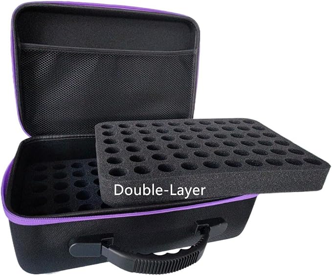 Hard Shell Essential Oil Storage Carrying Case with Foam Insert for 5ml 10ml 15ml Bottles, Portable Double-Layer 120 Bottle EVA Essential Oil Storage Holder Organizer Travel Bag for Yoga(Black,Purple)