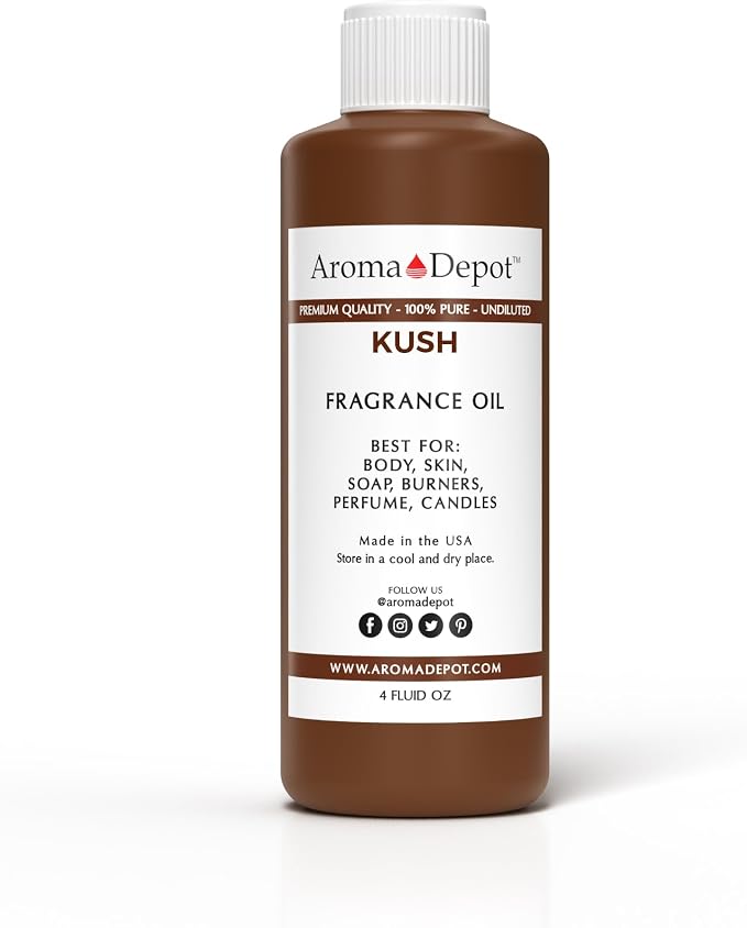 Aroma Depot Kush 4 oz. Fragrance Oil I Perfume I Skin Oil I Scented Oil. DIY Projects Such as Candles, Bath Bombs, Body Butters, Creams & Lotions. Few Drops in The Diffuser, Burners, or Warmers.