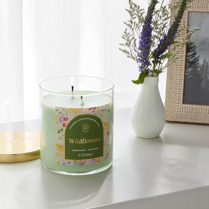 Threshold 2-Wick Lidded Glass Jar Candle (15.1oz, Wildflowers)