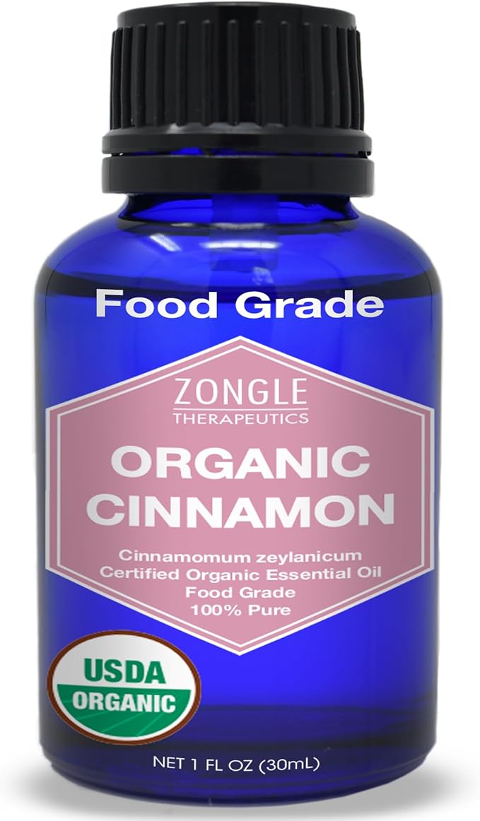Organic, Cinnamon Essential Oil, Food Grade, for Candy, Cooking, Baking – 100% Pure, Edible, Cinnamon, Leaf, Oil, by Zongle Therapeutics, 1 OZ