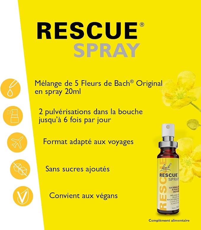 Bach RESCUE REMEDY Spray 20mL, Natural Stress Relief, Homeopathic Flower Essence, Vegan, Gluten & Sugar-Free, Non-Habit Forming (Packaging May Vary)