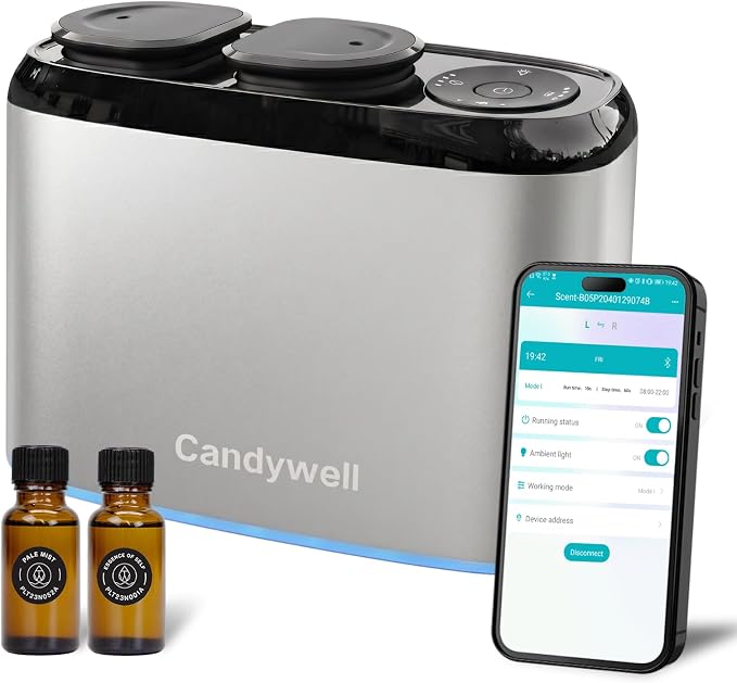 Smart Essential Oil Diffuser with Dual Nozzle & App Control, Waterless Diffuser for 1500 Sq Ft, with 4 Timer & 4 Mist Levels, Hotel Scent Diffuser for Home & Office