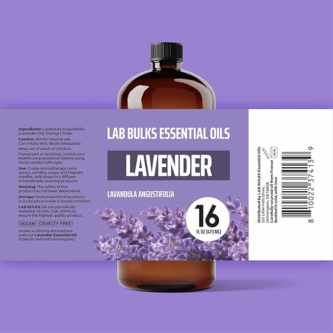 Lab Bulks Essential Oil (2-Pack) Lavender Essential Oil for Diffusers, Candles, Hair, Spray, Home – 16 oz Bulk