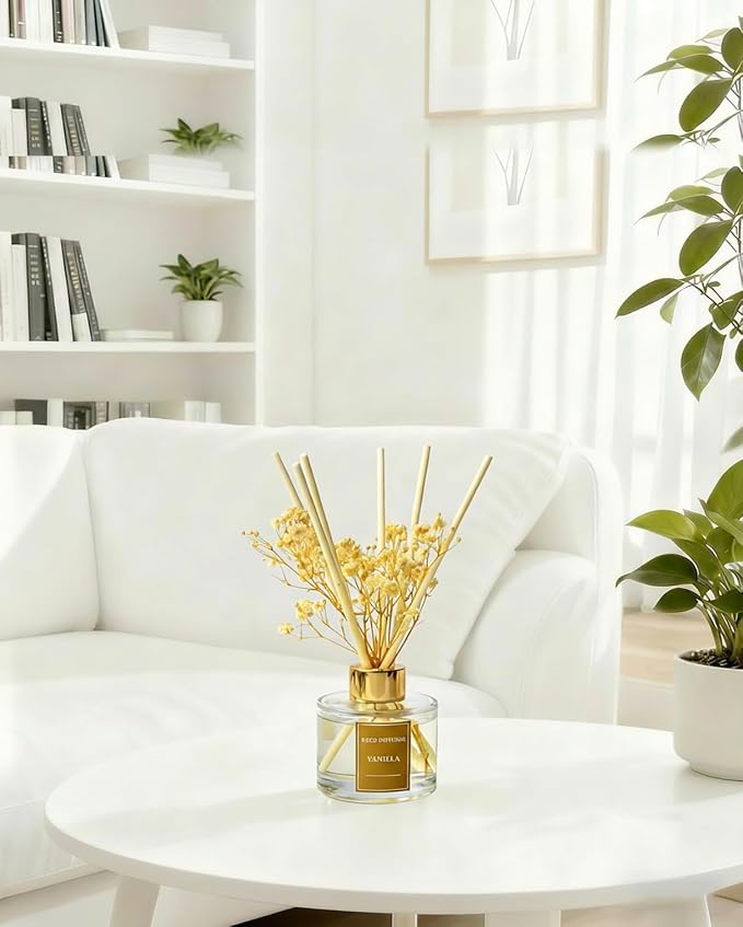Reed Diffuser Set-Vanilla Scent Fragrance Oil Diffuser with 6 Reed Sticks | Home & Bedroom Bathroom Decor,3.38 fl oz (100ml)