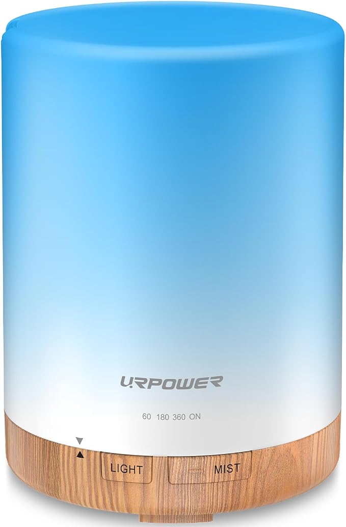URPOWER 300ml Essential Oil Diffuser Ultrasonic Air Humidifier AUTO Shut Off Aromatherapy Scent Diffuser Night Light 7 Color Changing LED Lights and 4 Timer Settings for Home Office Yoga