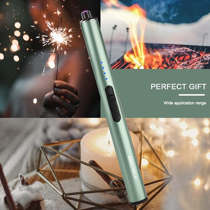 ARECTECH Electric Candle Rechargeable Lighter Arc Plasma Lighter for Candle Kitchen Camping Christmas Type-C Green Windproof