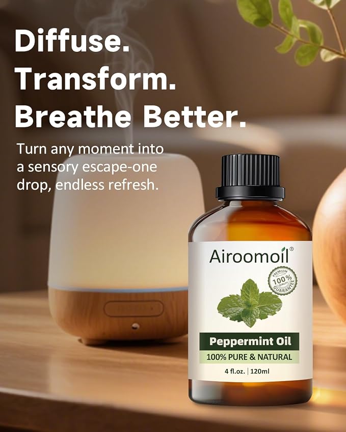 Peppermint Essential Oil 4 fl oz – 100% Pure Mint Oil for Diffuser, Home Office, Study & Gym, Invigorating Scent for DIY Candle, Soap, Shower Steamers – Large Size