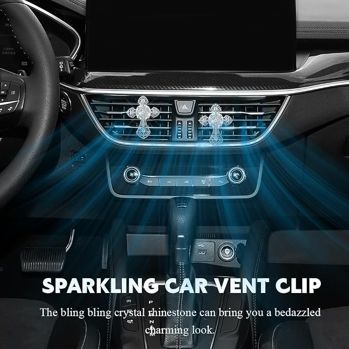 Bling Car Air Vent Clip, Cross for Car, Rhinestone Vehicle Air Conditioner Outlet Diffuser Vent Clip, Bling Automotive Dashboard Cross Decoration for Women and Man