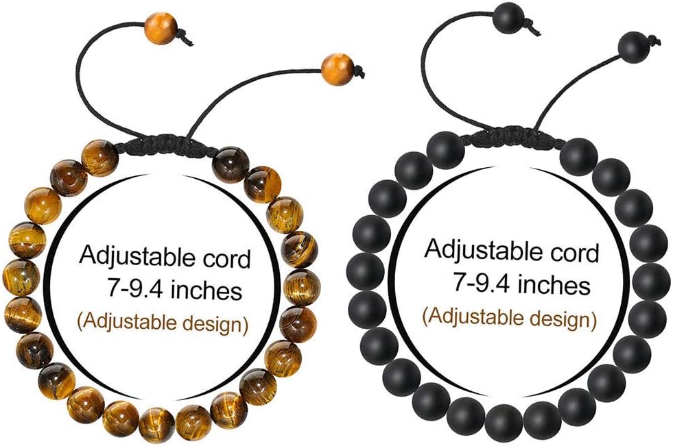 M MOOHAM Mens Bracelet - Beaded Natural Stone 8mm Tiger Eye Matte Agate Lava Rock Bracelets for Men Teen Boys Grandpa Dad Birthday Gifts Jewelry