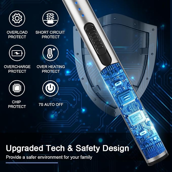SUPRUS Electric Arc Windproof Flameless USB Rechargeable Lighter with Safety Lock for Candle (Silver)