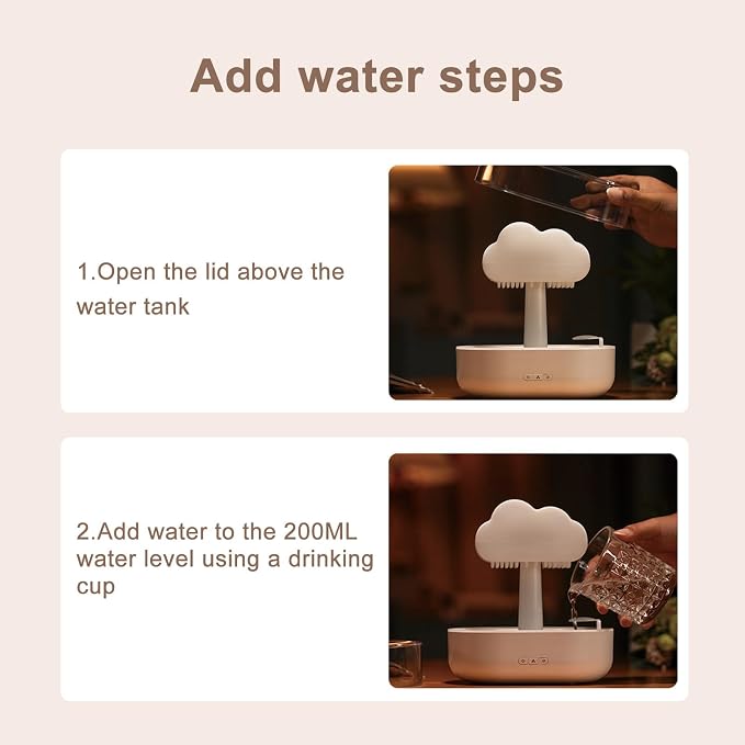 Raining Cloud Humidifier,Water Drip Essential Oil Diffuser,7 Colors Led Lights Humidifier Simulate Natural Rain Suitable for Various Occasions in Daily Life 200ML,Black