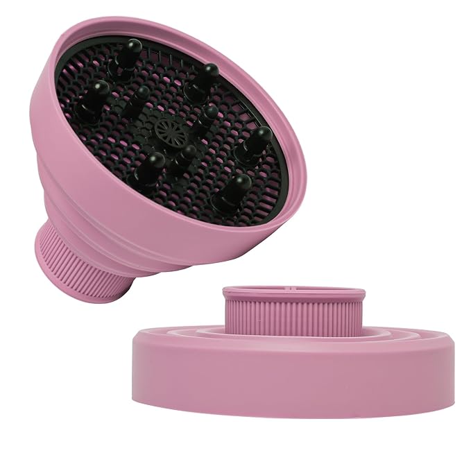 Universal Collapsible Hair Dryer Diffuser Attachment-Foldable Portable Travel and Easy Storage Hair Diffuser Fit Most Hair Dryers with Nozzle Diameter D-1.575Inch to 1.968 Inch (4-5cm)- Pink