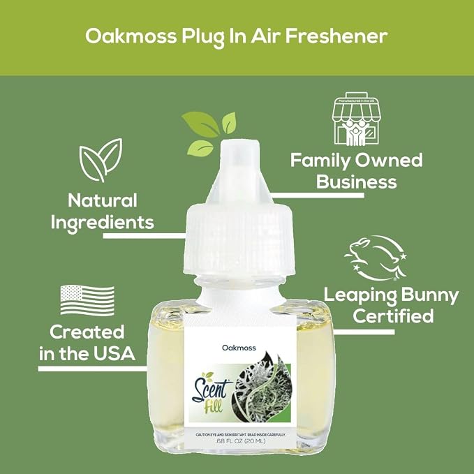 Scent Fill Oakmoss Plug in Air Freshener Starter Kit, 2 Refills + Diffuser