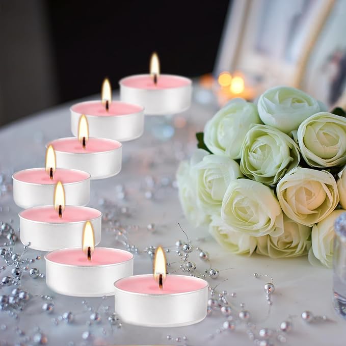 Pink Rose Scented Tealight Candles -Giant 100 Pack Votive Candles Bulk - Smokeless Tea Light Candle Gift Set for Valentine's Day,Holiday, Wedding and Home - 4 Hour