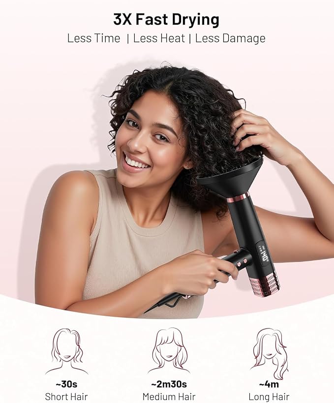 MESCOMB Travel Hair Dryer with Diffuser, 1875W Dual Voltage Ionic - Fast Drying & Frizz Control for Thick/Curly Hair, Lightweight Low Noise for Hotels/Apartments/Home Use, (110-240V),Black
