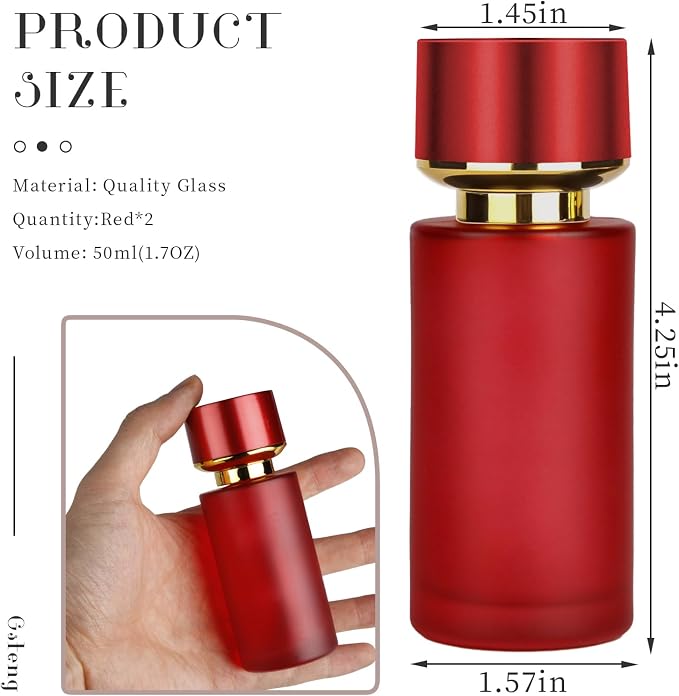 2pcs 50ml Glass Spray Bottle for Perfume,Refillable Travel Perfume Atomizer Bottles,Red Portable Cologne Atomizer Empty Bottle. (Red*2)