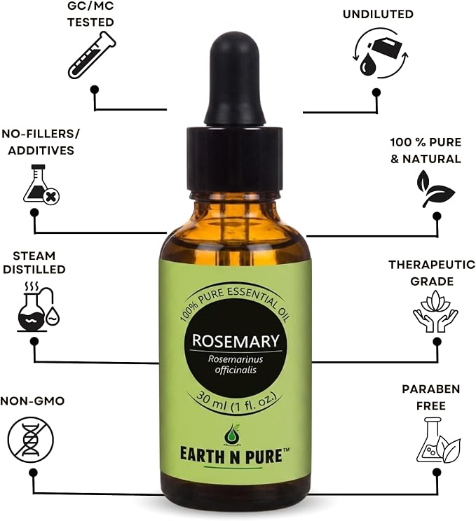 Earth N Pure Rosemary Essential Oil for Hair Growth, Natural & Therapeutic Grade with Glass Dropper- 30 ML