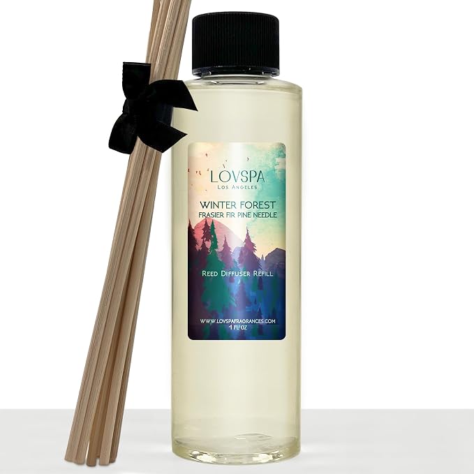Winter Forest Reed Diffuser Oil Refill, 4 oz, Woody Fragrance, Aroma | Fir needles, juniper, and sandalwood profile, includes replacement reeds, entryway, living room, luxury home scent