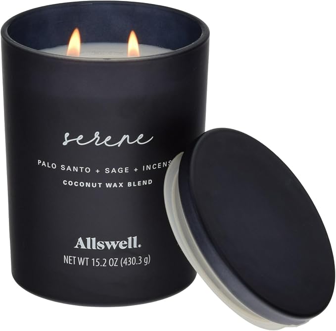 Frosted Scented 2 Wick Candles AW (Serene (Palo Santo + Sage + Incense) Scented 2-Wick Spa Jar Candle 15oz.)
