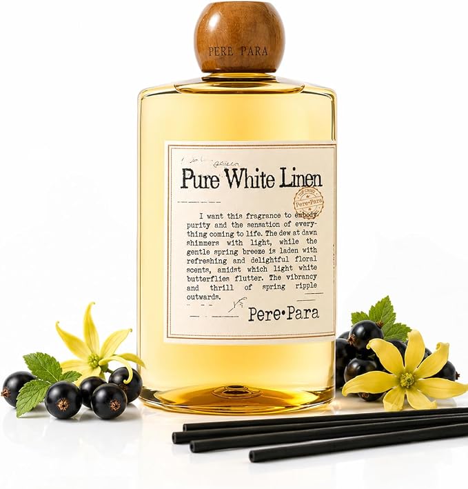 Pure White Linen Scent Premium Reed Diffuser Set - 400ml /13.53 fl.oz Scented Oil with 6 Sticks | Long-Lasting Fragrance for Home & Office | Luxury Gift