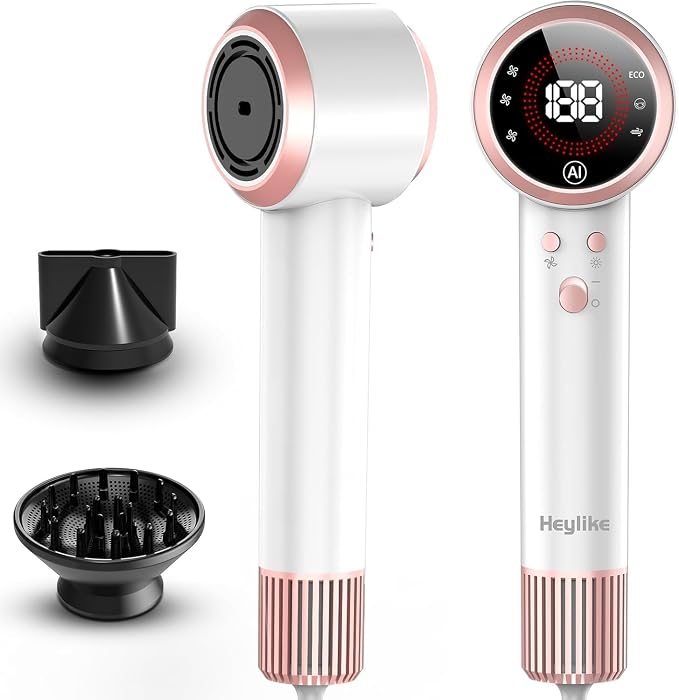 Hair Dryer - Smart 160000 RPM High-Speed Brushless Motor Plasma Ion AI Blow Dryer with Diffuser for Fast Drying, Professonal 4Temp/3Speed Thermo-Control Lightweight AI Hairdryer for Women Men Travel
