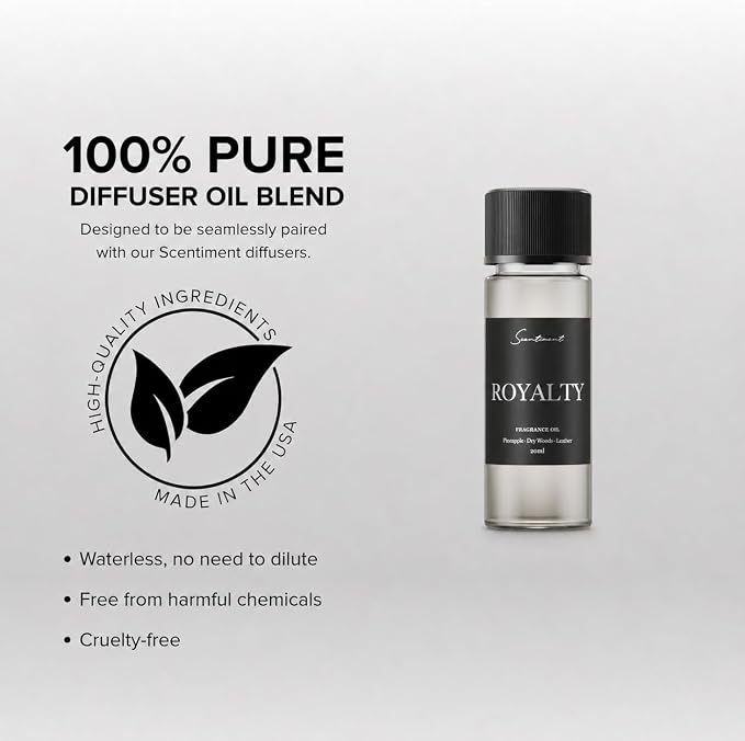 Scentiment Royalty Diffuser Oil - Premium Hotel Scent with Notes of Musk, Oakmoss, Amber, & Vanilla Home Scent, Aromatherapy Fragrance Oil Diffuser Refill - 0.68 fl oz (20 mL)