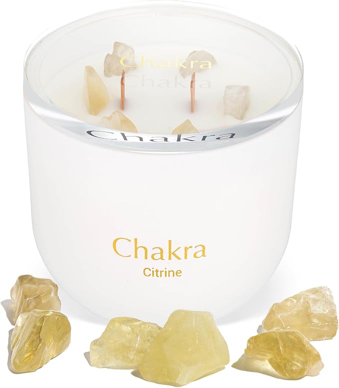 Hidden Label Healing Crystal Candle, Citrine-Energy Crystal Candle, Wood Wicks Scented Crackling Candles, Real Crystals Aromatherapy Candle Gifts for Women,Cute 12oz