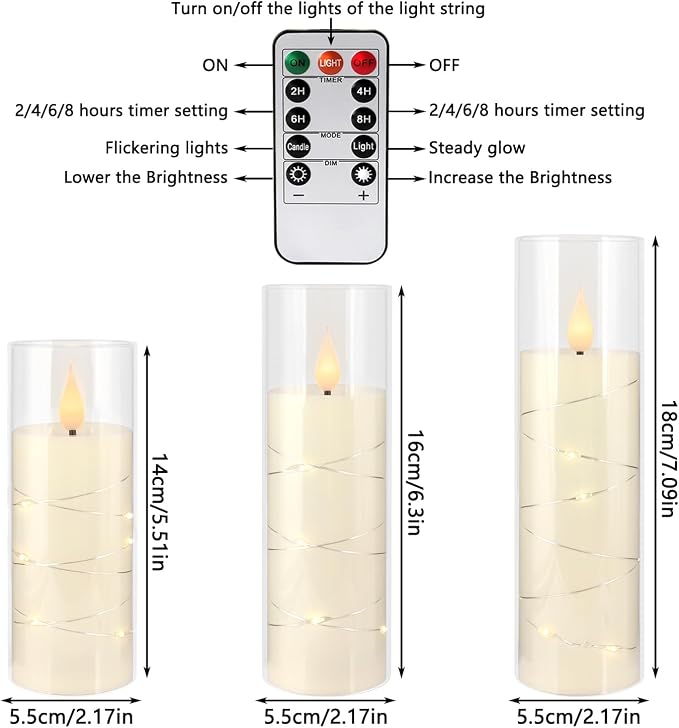 YOROXRG Flickering Flameless Candles Battery Operated with Remote, LED Pillar Candles with Realistic Moving Wick for Halloween, Christmas, Home Decor Pack of 12 (D2.2 x H 5" 6" 7") Ivory