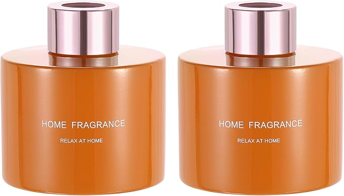 HARFINGTON 2pcs Empty Glass Diffuser Bottle 140ml/4.7oz Refillable Fragrance Accessories Aromatherapy Jar Container for Replacement Reed Diffuser DIY Home Bathroom Orange with Gold Tone Cap