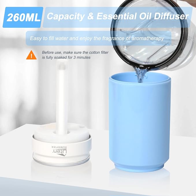 Humidifiers, Humidifier for Bedroom, Can Air Humidifier, Humidifiers for Home and Plants, USB Powered And Battery Powered Portable for Home Office Car Outdoor, 2 Mist Modes, Night Light, Auto-Off