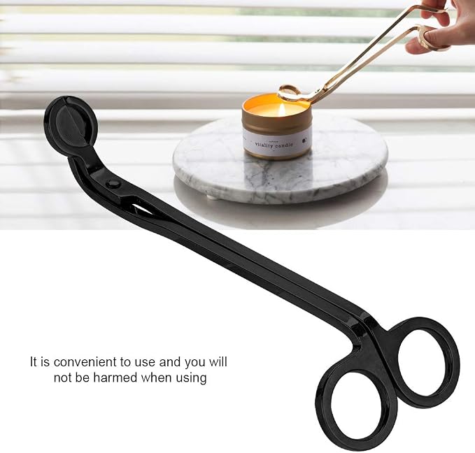 Stainless Steel Candle Wick Trimmer, Plating Rust Heart Scissors Tool with Smooth Edges, for Safe Candle Maintenance (Black)