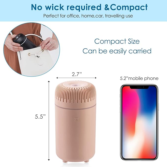 Car Diffuser Humidifier USB Aromatherapy Essential Oil Air Freshener USB Cool Mist Mini Portable Diffuser for Car Home Office Bedroom (Pink)
