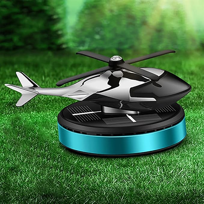 Car Air Freshener,Al Alloy Solar Helicopter Diffuser,Home&Car Décor|Blue | Solar-powered Rotating Diffuser for Car & Home. No Battery Needed. Aviation Al Interior Décor Freshens Air Naturally