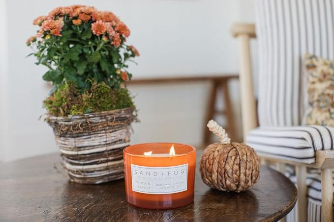 Sand + Fog Scented Candle - Pumpkin Harvest – Additional Scents and Sizes – 100% Cotton Lead-Free Wick - Luxury Air Freshening Jar Candles - Perfect Home Decor – 12oz