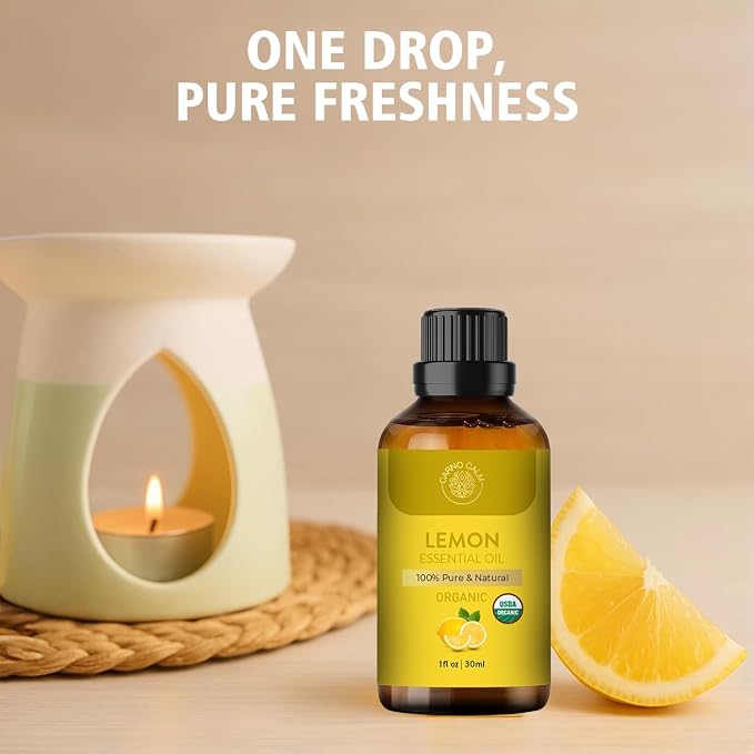 Lemon Essential Oil 30ml | USDA Certified Organic Lemon Oil | Cold Pressed & Undiluted | for Skin and Hair | Ideal for Men and Women | 1 fl. Oz