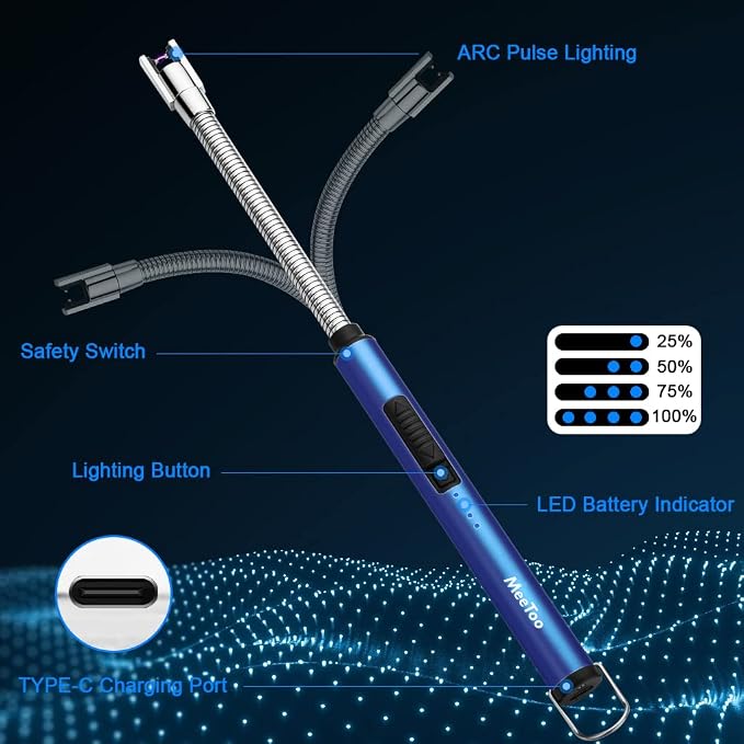 MeeToo Lighter, Electric Candle Rechargeable USB Lighter Plasma Arc for Candle Christmas Birthday Camping Dark Blue