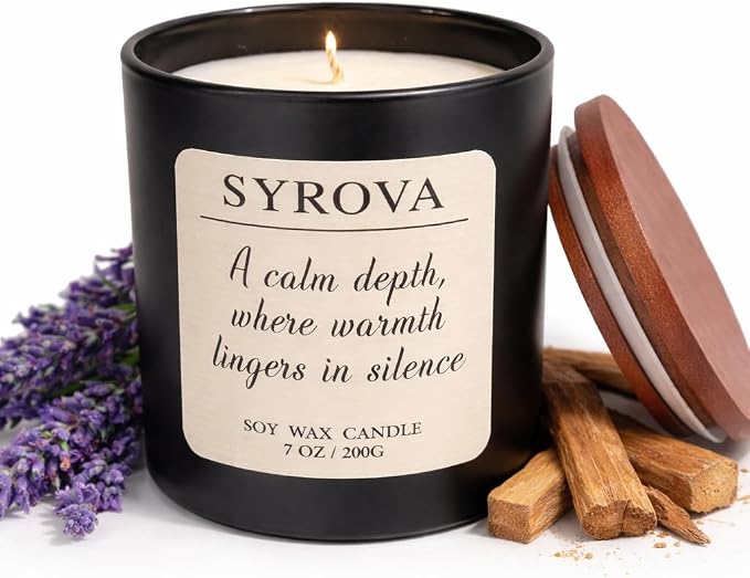 Lavender & Sandalwood Candle, Luxury Scented Soy Candle 7oz, Calming Relaxing Fragrance for Home, Stress Relief & Sleep Aromatherapy Candle, Gift for Women, Long Lasting Jar Candle