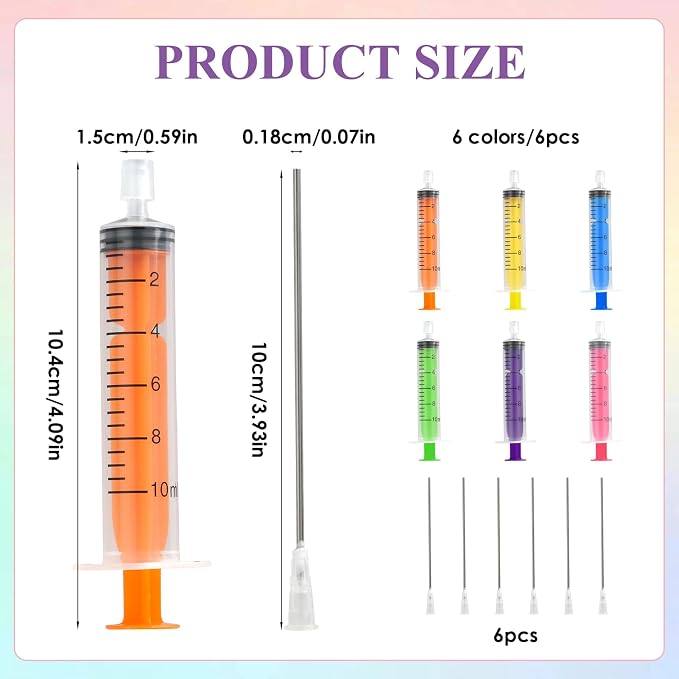 6 Pack-10ml Plastic Perfume Syringe Extracto Decanter Kit with Blunt Stainless Needle Tip, Suitable for Perfume、Ink、Pen、Printer Filling, Refillable Liquid Dispensing and Measuring.
