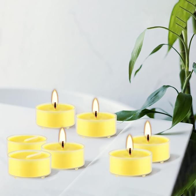 3.5-Hour 100Pack Yellow Tealight Candles, Outdoor and Indoor Summer Scented Candle,Natural Soy Wax Candle for Home Patio Garden Yard Balcony,BBQ Birthday Emergency