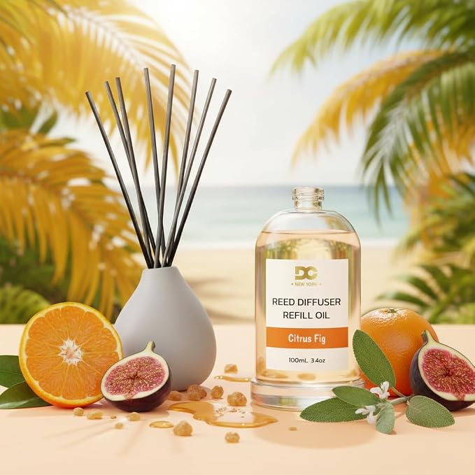 Daniella's Candles Reed Diffuser Refill Oil, Citrus Fig, Premium Fragrance Oil, Home Fragrance, Scented Oil for Reed Diffusers, Long Lasting, Bathroom, Office, 3.4oz/100ml