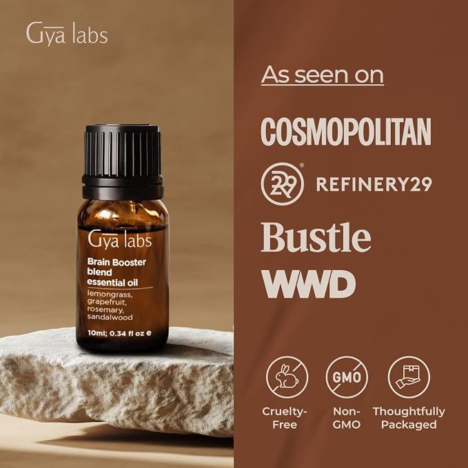 Gya Labs Brain Booster Essential Oils Blends - 0.34 Fl Oz - for Diffuser, Home, Humidifier, Aromatherapy and DIY Candle Making Scents