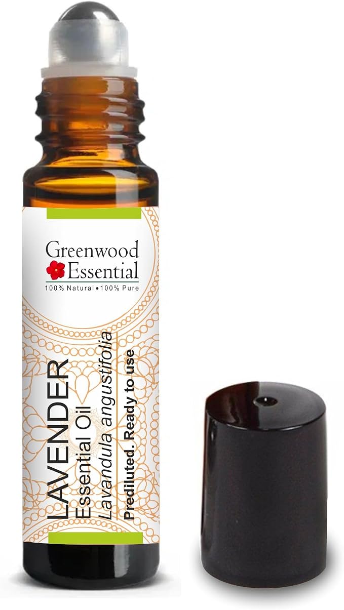 Greenwood Essential Lavender Essential Oil (Lavandula angustifolia) Pre Diluted Ready to Use Roll-on Blend for Aromatherapy and Topical Skin Application for Kids and Adults 10ml (0.33 oz)