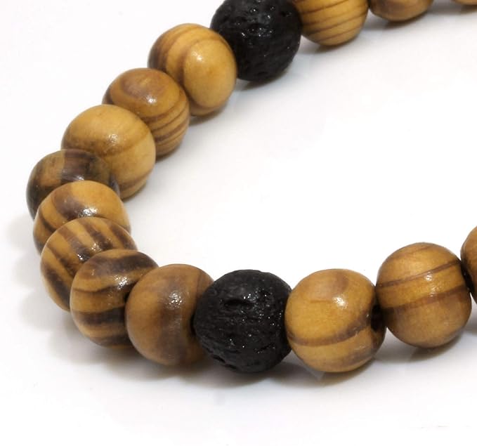 Milakoo 4Pcs Lava Rock Stone Beads Essential Oil Diffuser Bracelet for Men Women Wood Beads Bracelet