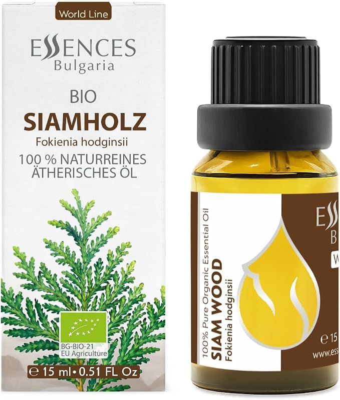Essences Bulgaria Organic Siam Wood Essential Oil 15ml (0.51 Fl Oz) | Fokienia hodginsii | 100% Pure, Natural, Undiluted | Aromatherapy, Cosmetics | Vegan, Non-GMO, Cruelty-Free