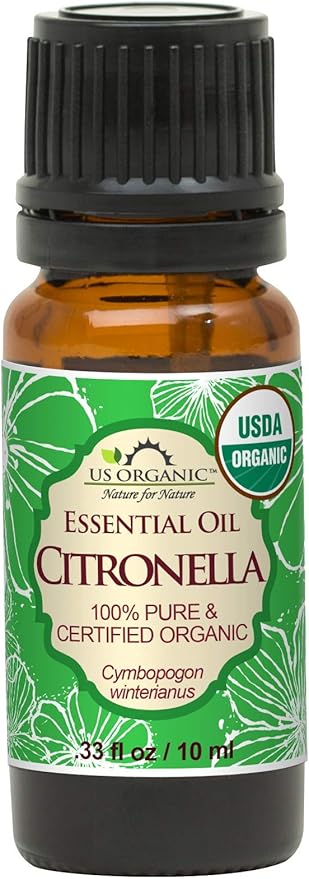 US Organic Citronella Essential Oil, Certified Organic, Pure & Natural, Improved caps and droppers. Used for Skin Care, DIY Projects Like Candle Making and Much More (10 ml.33 fl oz)