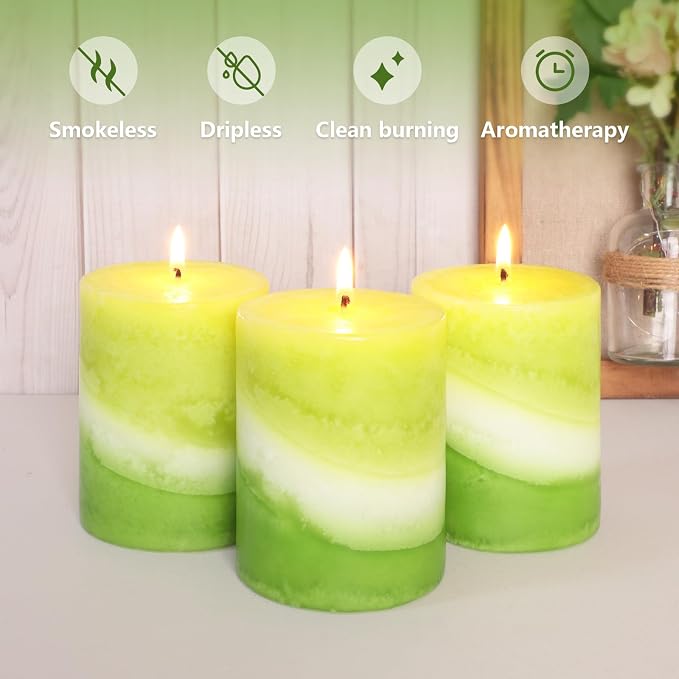 Crystal Club Eucalyptus Mint Scented Candles, 3x4 Inch Green Pillar Candle, Long Burning 40+ Hours, Aromatherapy Candle for Home Decor & Tabletop Centerpiece