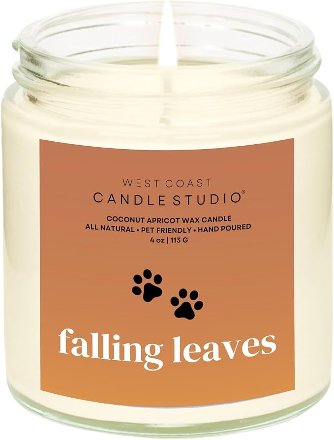 Pet Safe Candle for Dogs | Non Toxic Coconut Apricot Wax Candle | Clean Burning, Paraffin-Free | Pet Odor Eliminating Home Fragrance | Falling Leaves | 4 oz