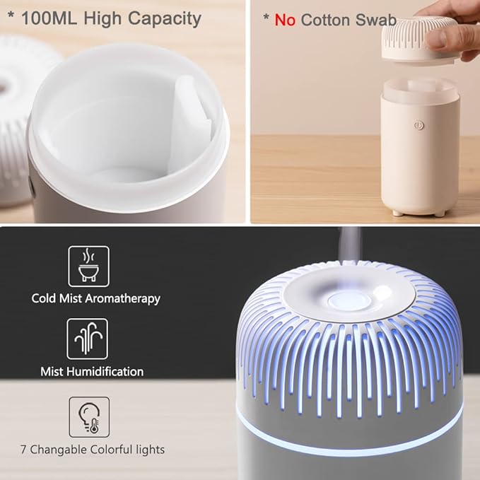 Car Diffuser Humidifier USB Aromatherapy Essential Oil Air Freshener USB Cool Mist Mini Portable Diffuser for Car Home Office Bedroom (Pink)