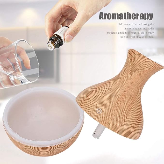 Ultrasonic Humidifier,Portable USB Mute Ultrasonic Diffuser Essential Oil Humidifier with 7 Colors LED Night Light for Home,Bedroom,Living(Light Wood Grain)